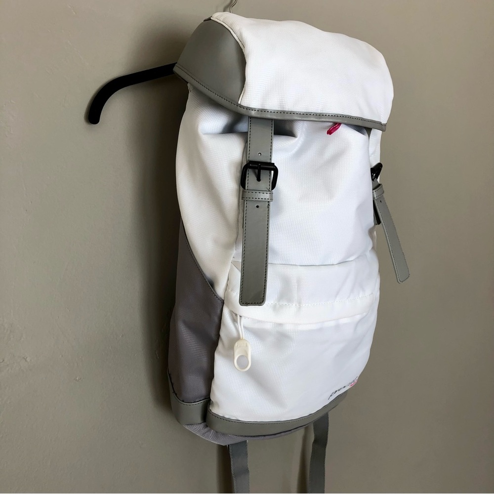 Puma ProCat Backpack White Gray Hot Pink Athletic Travel Gym Yoga School Bag - Picture 2 of 12